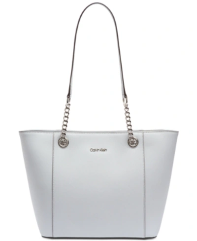 Calvin Klein Hayden Saffiano Leather Large Tote In Blue Grey/silver