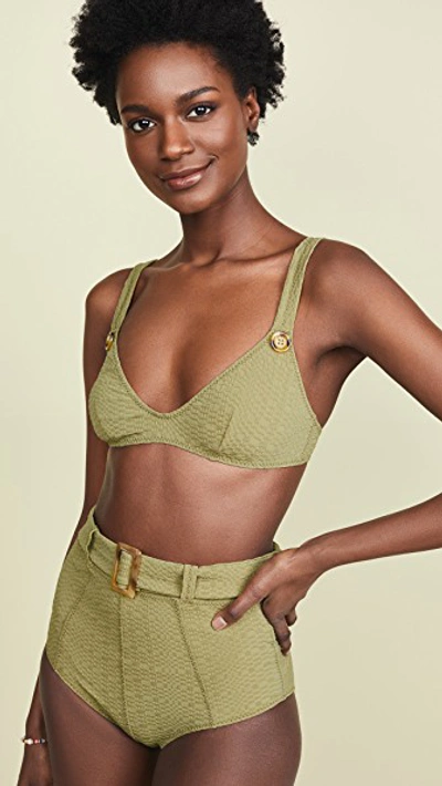 Lisa Marie Fernandez Magdalena Belted High Waisted Bikini In Olive