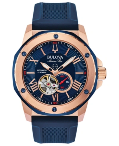 Bulova Men's Automatic Marine Star Blue Silicone Strap Watch 45mm
