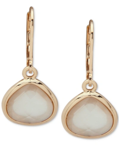 Anne Klein Gold-tone Stone Drop Earrings In Pearl