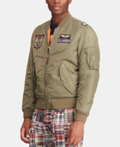 Polo Ralph Lauren Men's Reversible Twill Bomber Jacket In Bohemian Olive/ Coastal Orange