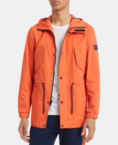 Calvin Klein Men's 3/4 Length Hooded Driver Jacket In Flame Orange |  ModeSens