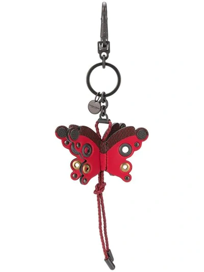 Bottega Veneta Butterfly Charm Key Ring In Red