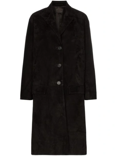 Prada Single-breasted Suede Coat In F0002 Black