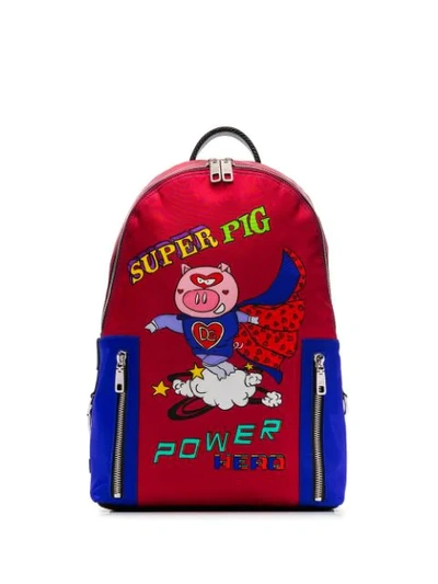 Dolce & Gabbana Vulcano Super Pig Red Nylon Backpack In Hsw59 Multicoloured
