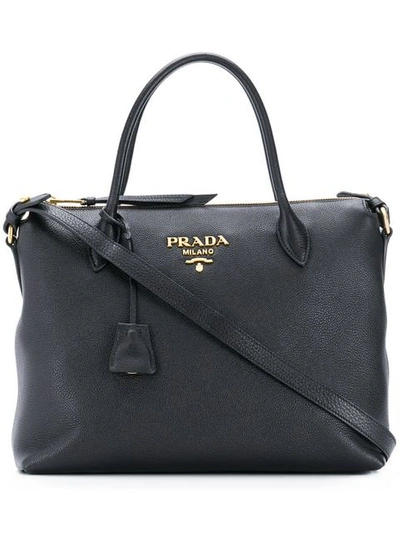 Prada Logo Tote Bag In Black