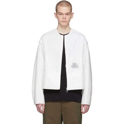 Oamc Collarless Translucent Logo Jacket In White