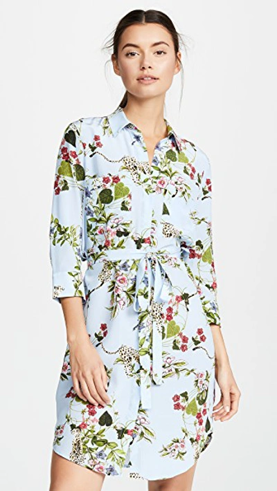 L Agence Stella Printed 3/4-sleeve Silk Shirt Dress In Sky Blue Multi