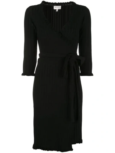 Milly Ribbed Knit Short Wrap Dress In Black
