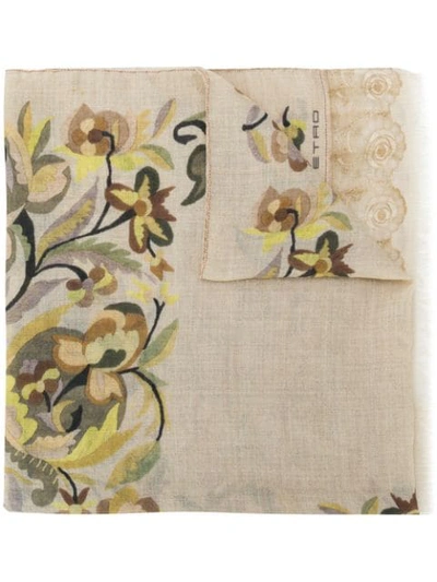 Etro Floral Print Scarf In Green