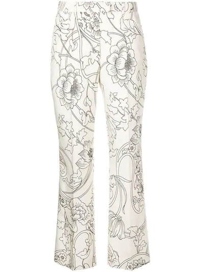 Etro Floral Print Flared Trousers In Neutrals
