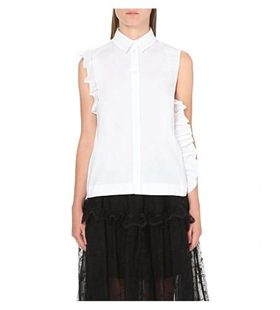 Simone Rocha Sleeveless Ruffled Cotton Poplin Shirt In White