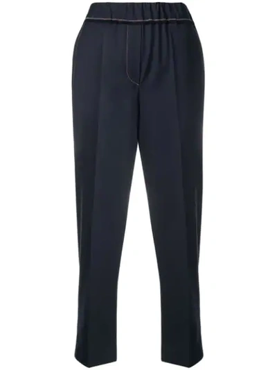 Brunello Cucinelli High Waisted Cropped Trousers In Blue