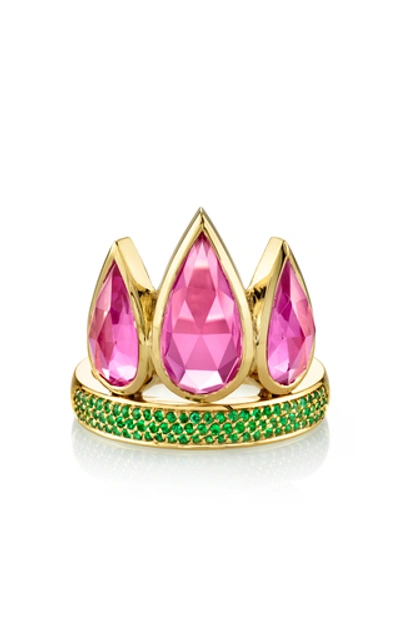 Ark Tiara 18k Gold Emerald And Topaz Ring In Multi