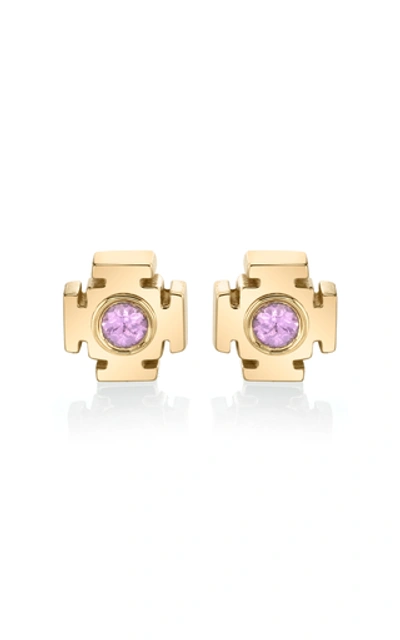 Ark Gateway 18k Gold Sapphire Earrings In Pink