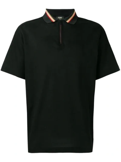 Fendi Striped Cotton-poplin Polo Shirt In Black