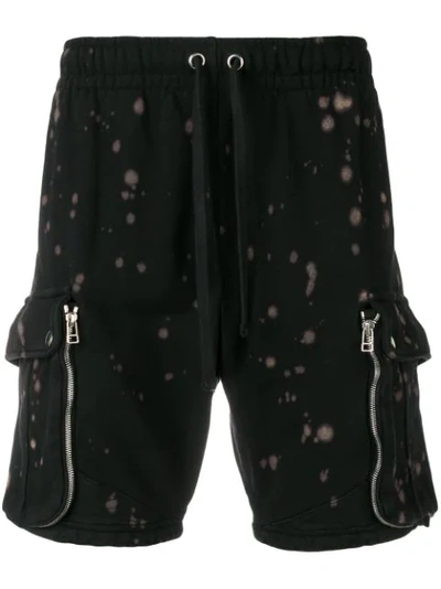 Faith Connexion Splatter-print Cotton Cargo Shorts In Black
