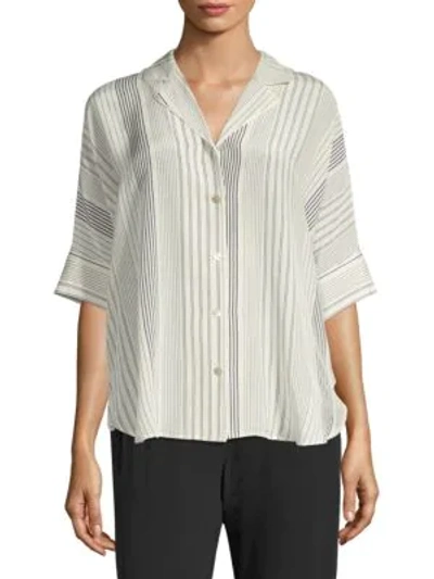 Eileen Fisher Classic Notch Collar Silk Button-down Shirt In Bone