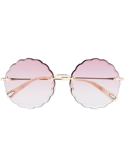 Chloé Pink Round Scalloped Sunglasses In 粉色