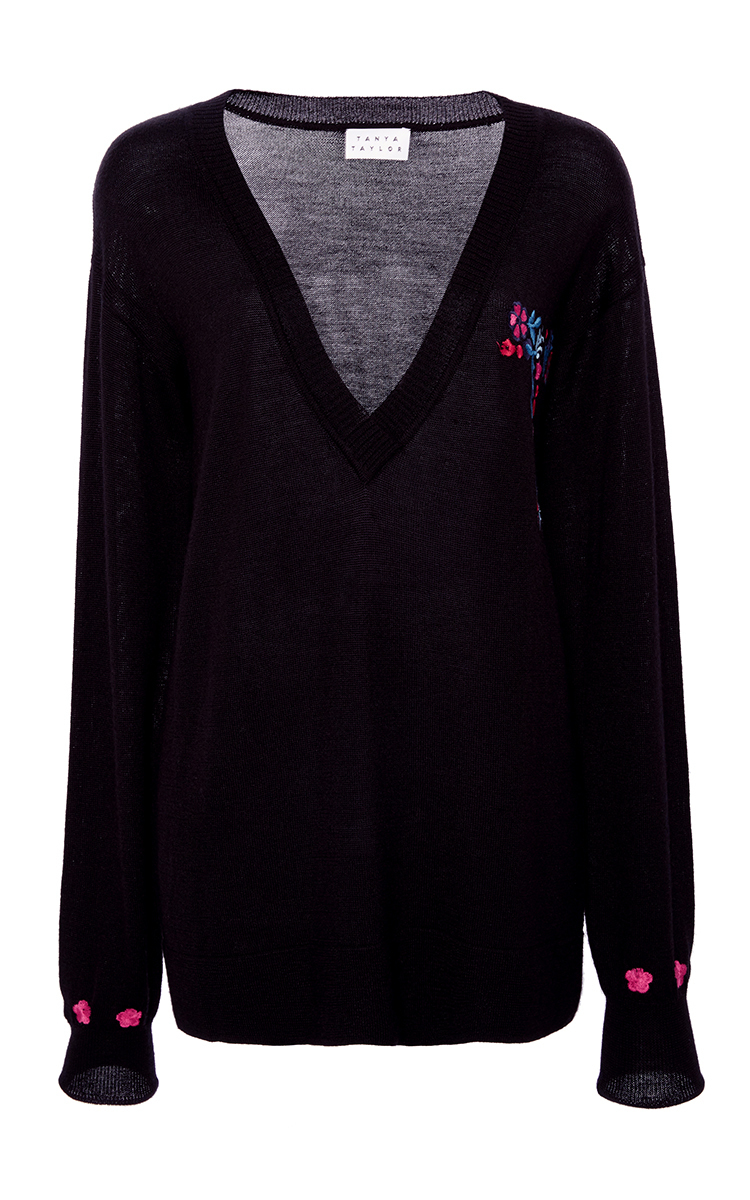 Tanya Taylor Embroidered Silk Cashmere Lucy Sweater | ModeSens