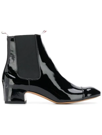 Thom Browne Block Heel Patent Leather Chelsea Boot In Black