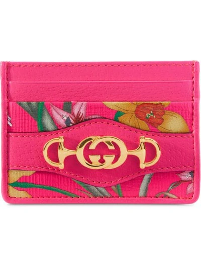 Gucci Supreme Canvas Card Case With Flora Print In Pink