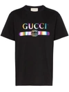 Gucci Iridescent Logo Print Cotton T Shirt - Black