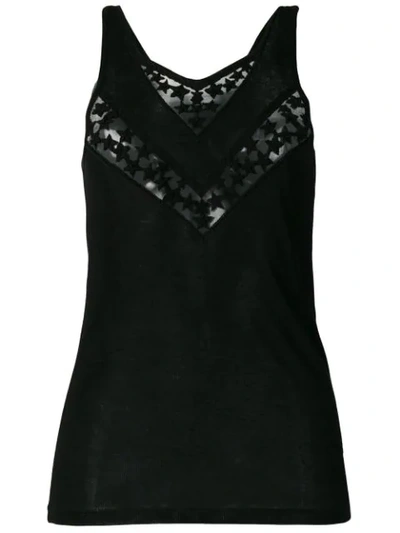 Saint Laurent Sleeveless Star-lace Illusion Tank In Black