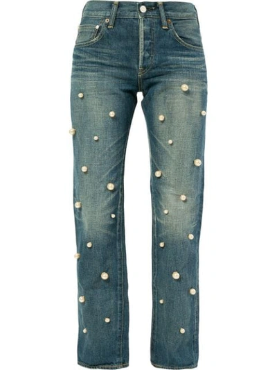 Tu Es Mon Tresor Jeans Mit Grossen Perlen In Blue