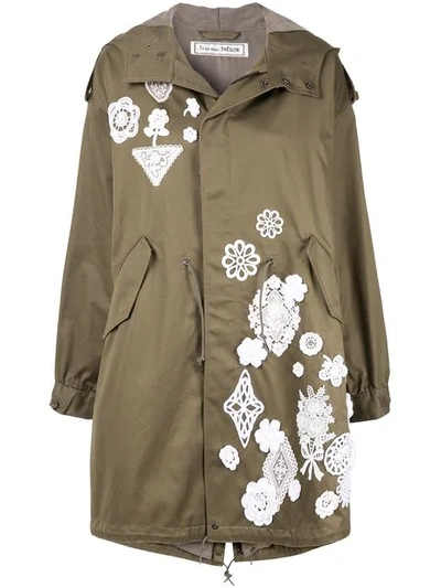 Tu Es Mon Tresor Appliqué Lace Parka In Green