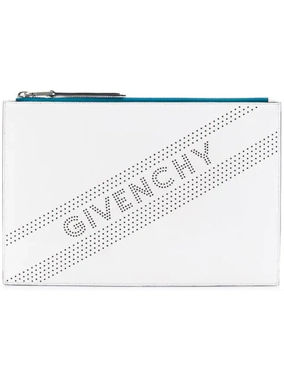 Givenchy Perforated Logo Medium Clutch Bag In White