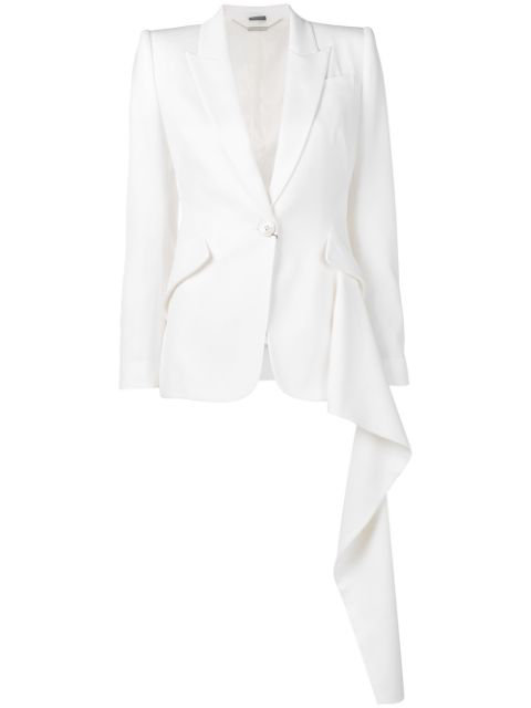 Alexander Mcqueen Single Button Draped Jacket In White Modesens