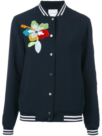 Mira Mikati Woman Embellished Embroidered Crepe Bomber Jacket Navy In Blue