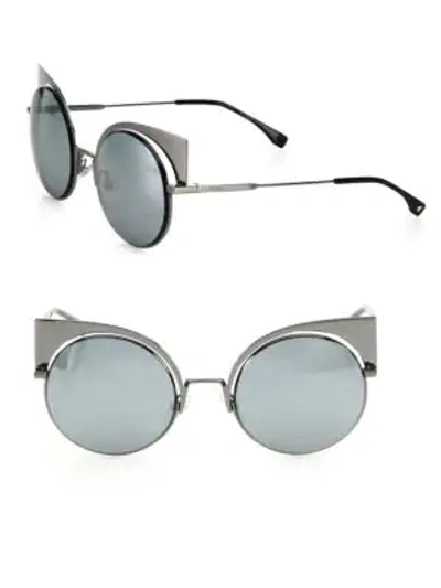 Fendi 53mm Mirrored Cat Eye Sunglasses In Dark Ruthenium
