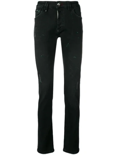 Philipp Plein Paint Splattered Skinny Jeans In Black