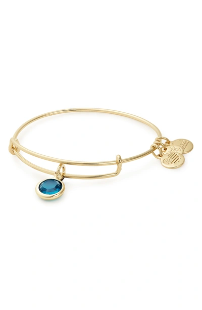 Alex And Ani Color Code Adjustable Wire Bangle In December - Blue Zircon/ Gold