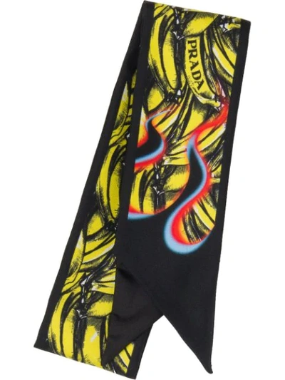Prada Banana Flame Print Scarf In Yellow