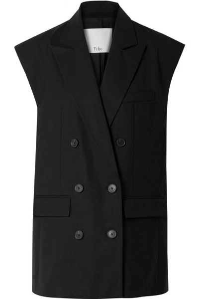 Tibi Tropical Wool Oversized Double Breasted Vest In Black