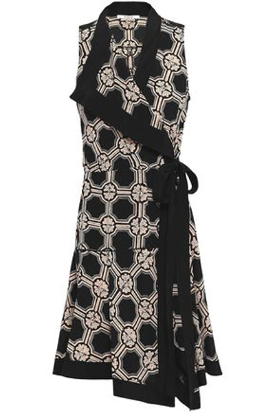Derek Lam 10 Crosby Printed Silk Mini Wrap Dress In Black
