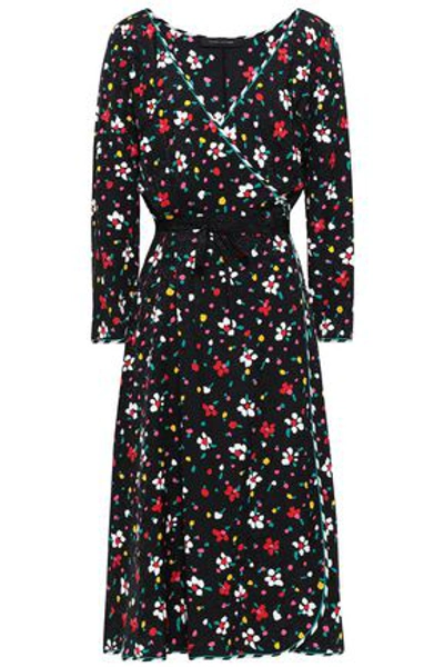 Marc Jacobs Floral-print Silk-jacquard Wrap Dress In Black