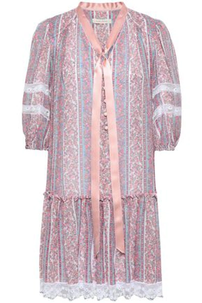 Marc Jacobs Woman Lace And Satin-trimmed Printed Cotton And Silk-blend Mini Dress Baby Pink