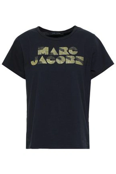 Marc Jacobs Woman Metallic Cotton-jersey T-shirt Black