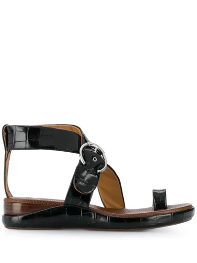 Chloé Crocodile-effect Leather Sandals In Black