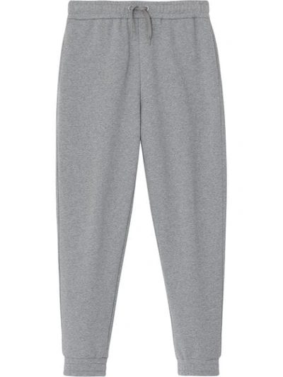 Burberry Logo Print Cotton Trackpants In Pale Grey Melange