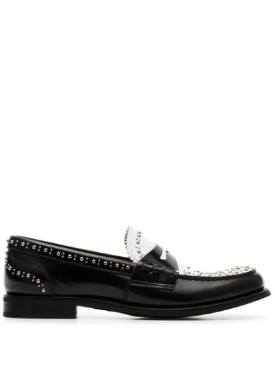 Church's White And Black Pembrey Studded Loafers  In F0abu Black+white