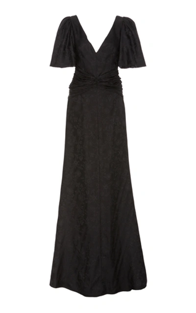 Markarian Exclusive Night Fever Ruched Silk-brocade Gown In Black