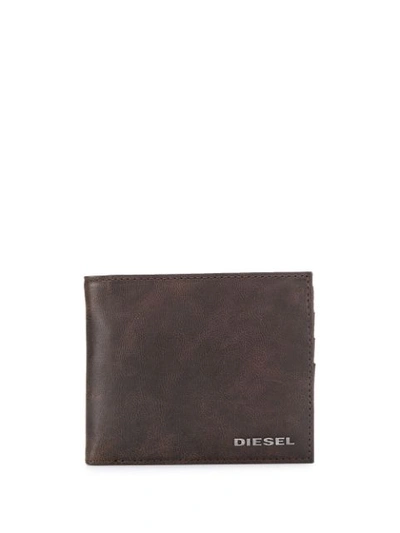 Diesel Leather Logo Coin Wallet In Brown