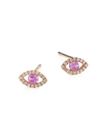 Meira T 14k Rose Gold, Diamond & Pink Sapphire Evil Eye Stud Earrings