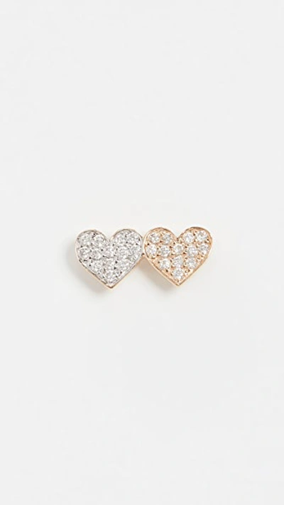 Sydney Evan Women's Small Double Heart 14k Yellow Gold & Diamond Pavé Heart Single Earring Stud