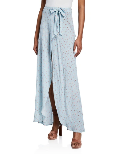 Loveshackfancy Jolene Silk Wrap-front Maxi Skirt In Blue Pattern